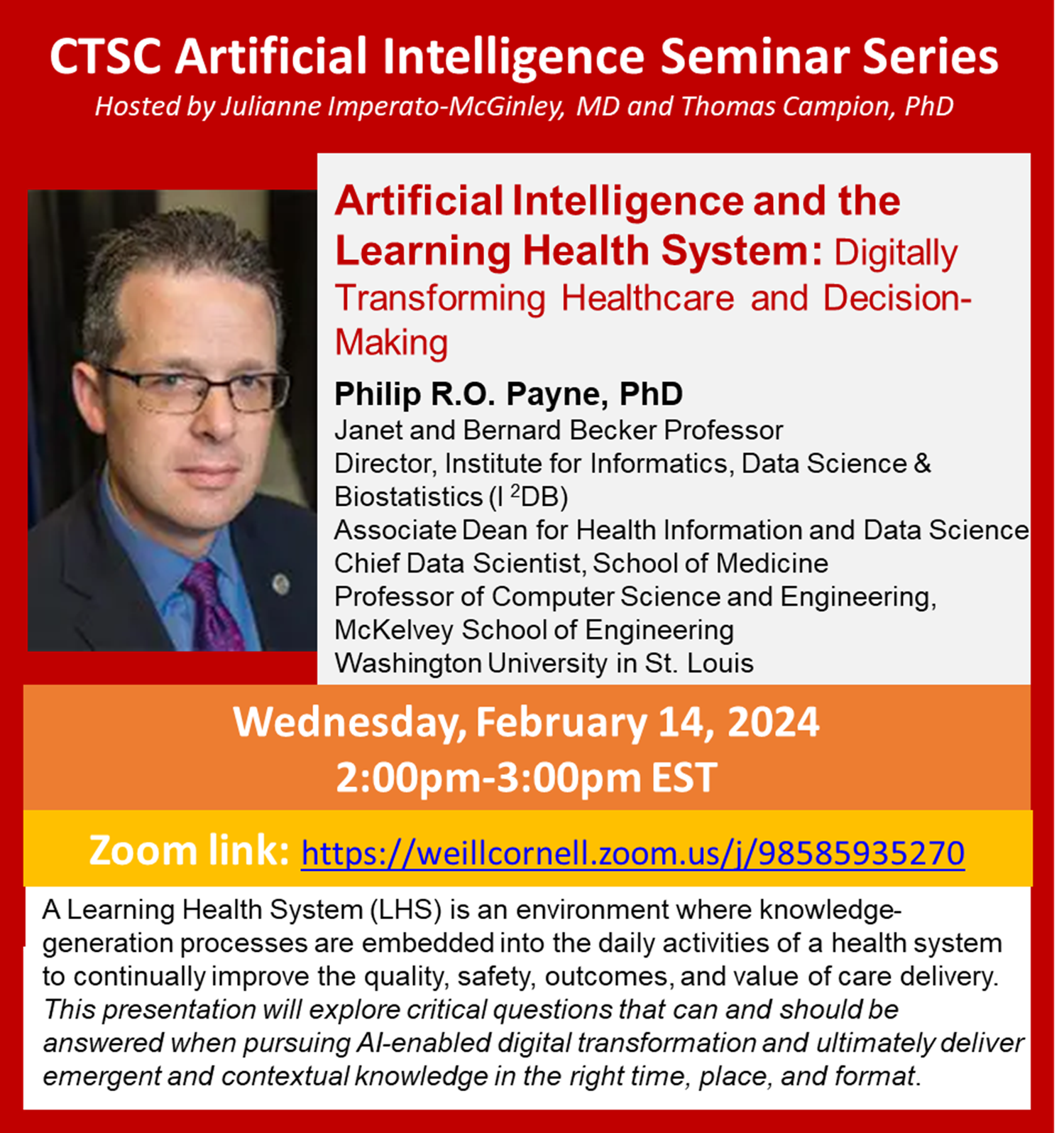 CTSC AI Seminar Series “Artificial Intelligence and the Learning Health ...